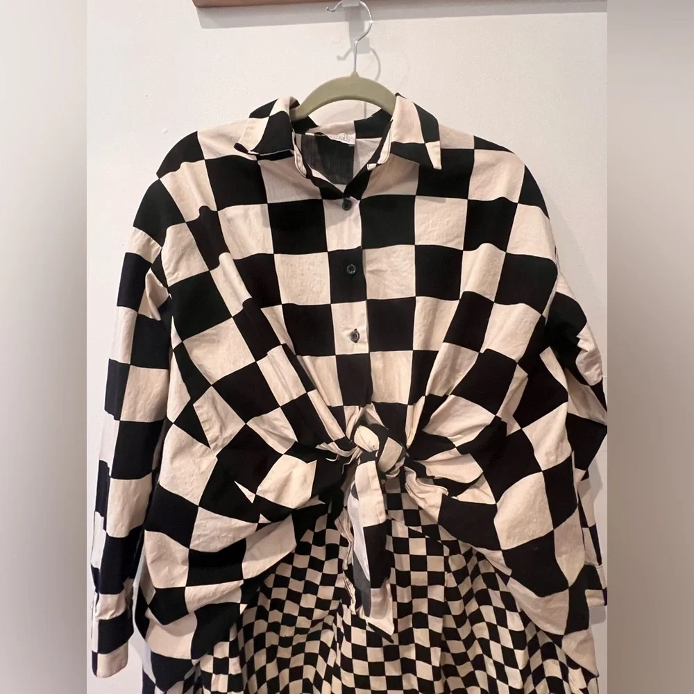 AQRL Checkered button down shirt and skirt - Picture 2 of 8